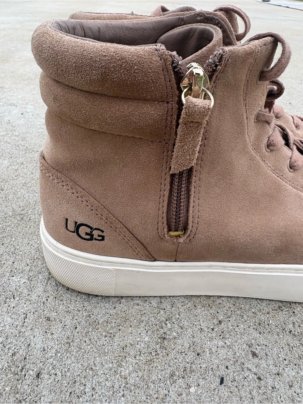 UGG Taupe Suede High-Top Casual Sneakers with Side Zip
